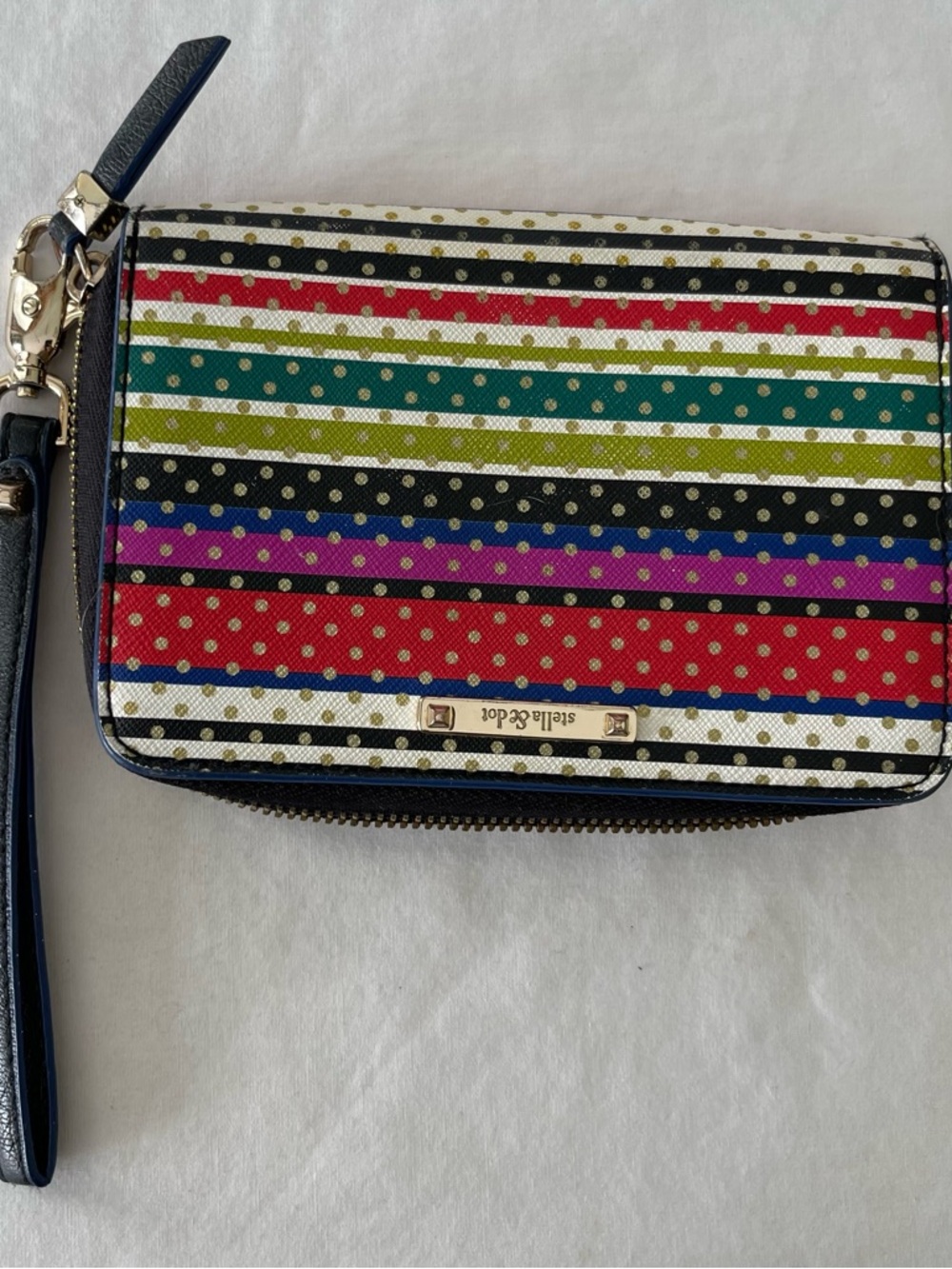 Stella & Dot Multicolor Striped Polka Dot Wristlet Wallet
